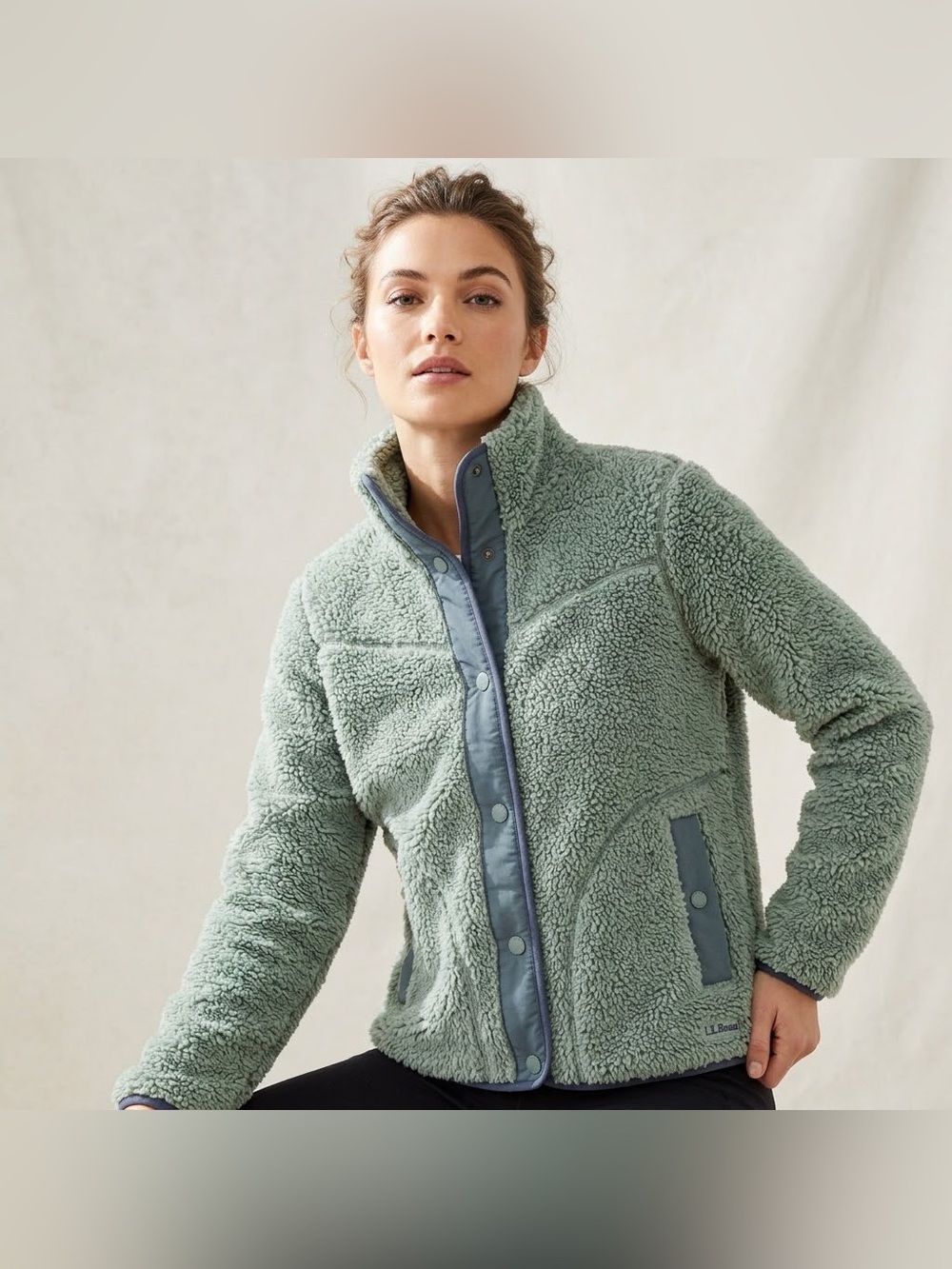 L.L. Bean Women’s Long Sleeve Sherpa Fleece Teddy Mock Snap Front Jacket Size S